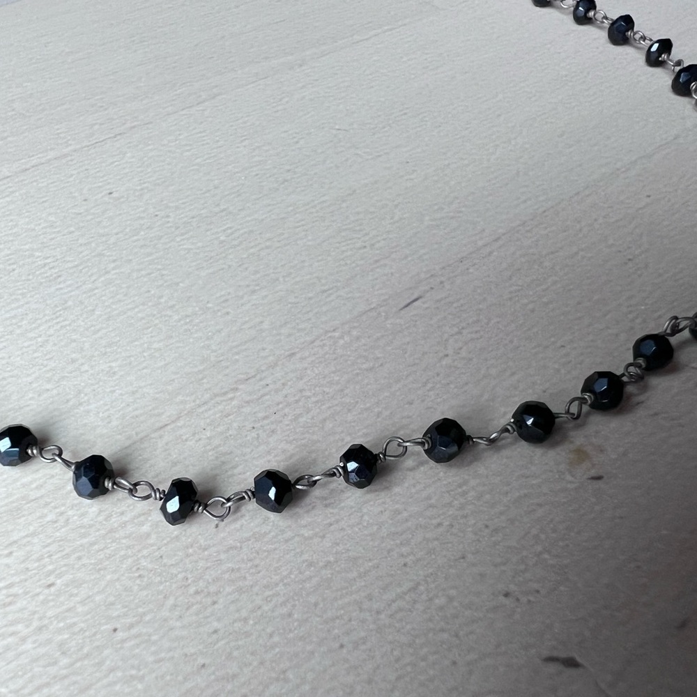 Anthropologie black emerald stones beaded with 925 silver chain links
